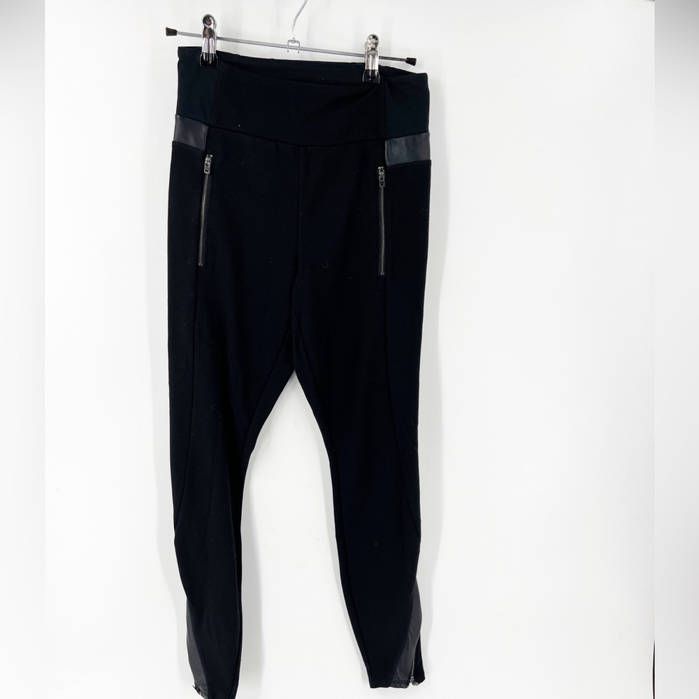 ✅ ATHLETA Women's Black Faux Leather Trim Rayon Blend Skinny Pants Size XS